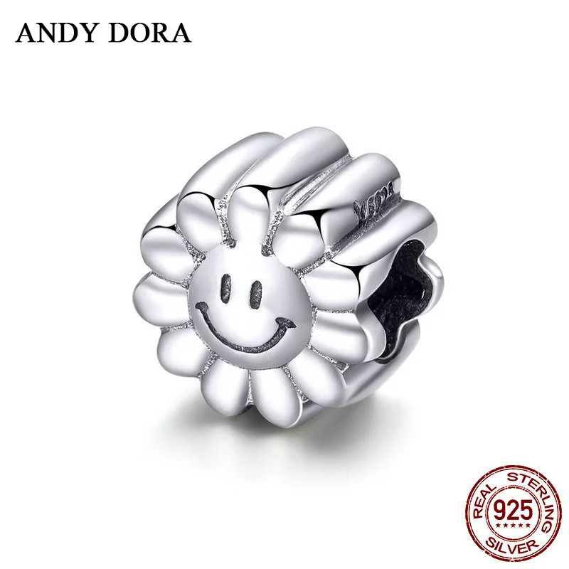 

2019 New Sun Flower Smiley Face Silver Bead Smile Charm Silver 925 Original Bracelets for Woman Wedding Beads for Jewelry Making