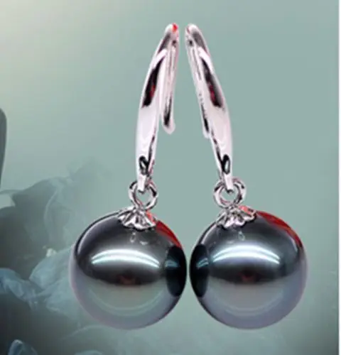 

Hot sale new Style >>>> 10mm Genuine Black South Sea Shell Pearl Sterling Silver Earrings AAA