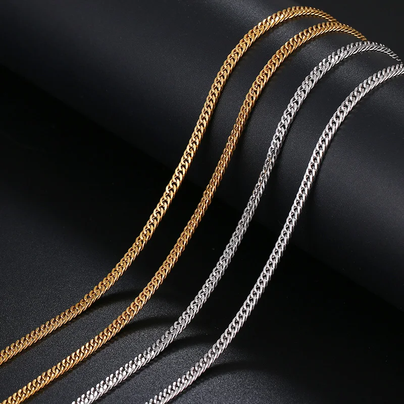 CACANA Stainless Steel Chain Necklaces For Man Women Gold Silver Color For Pendant Two-Sided Weave Donot Fade Jewelry A1293