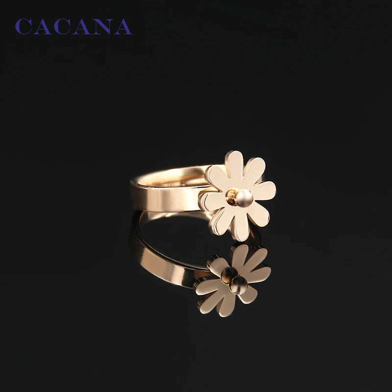 CACANA Stainless Steel Rings For Women Golden Flower Fashion Jewelry Wholesale NO.R159