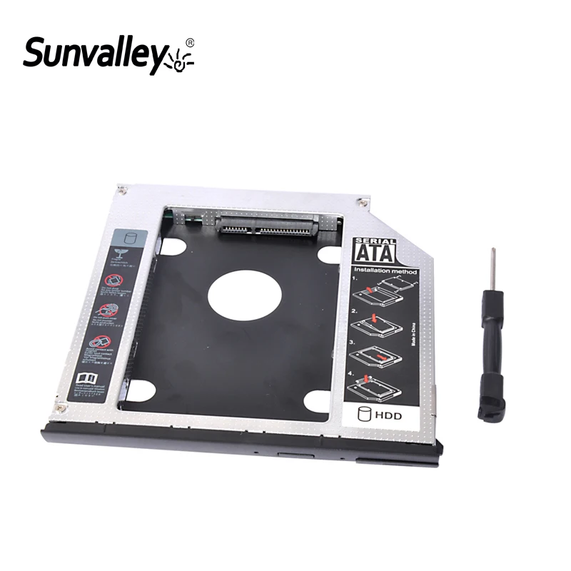 Sunvalley 2nd HDD Caddy 9.5mm SATA To SATA Aluminum SSD Drive Case DVD CD-ROM Case For Dell E6440 L