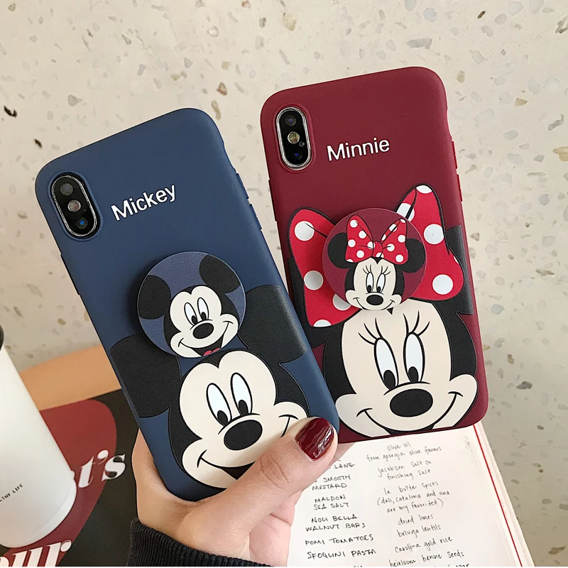 

For Huawei Honor 8X 9 10 play Cute Glossy Mickey Minnie Ring phone case for Huawei Nova 4 3 3e 2S 2plus Stand holder cover shell