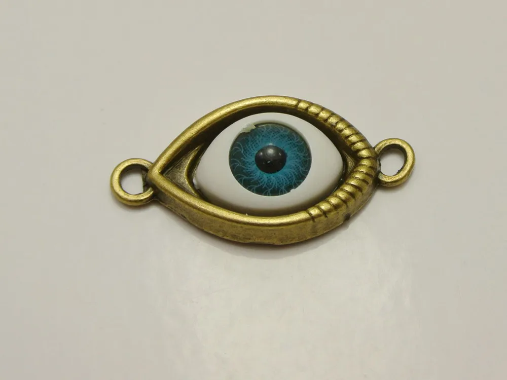 

10 Bronze Tone Blue Evil Eye Pendants Connector Charm 30X15mm