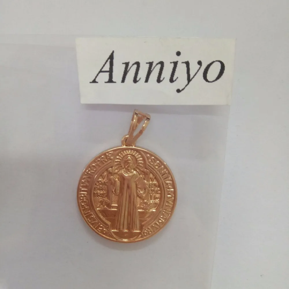 Anniyo цвета золота Saint Benedict круглая медаль подвесное ожерелье классическое