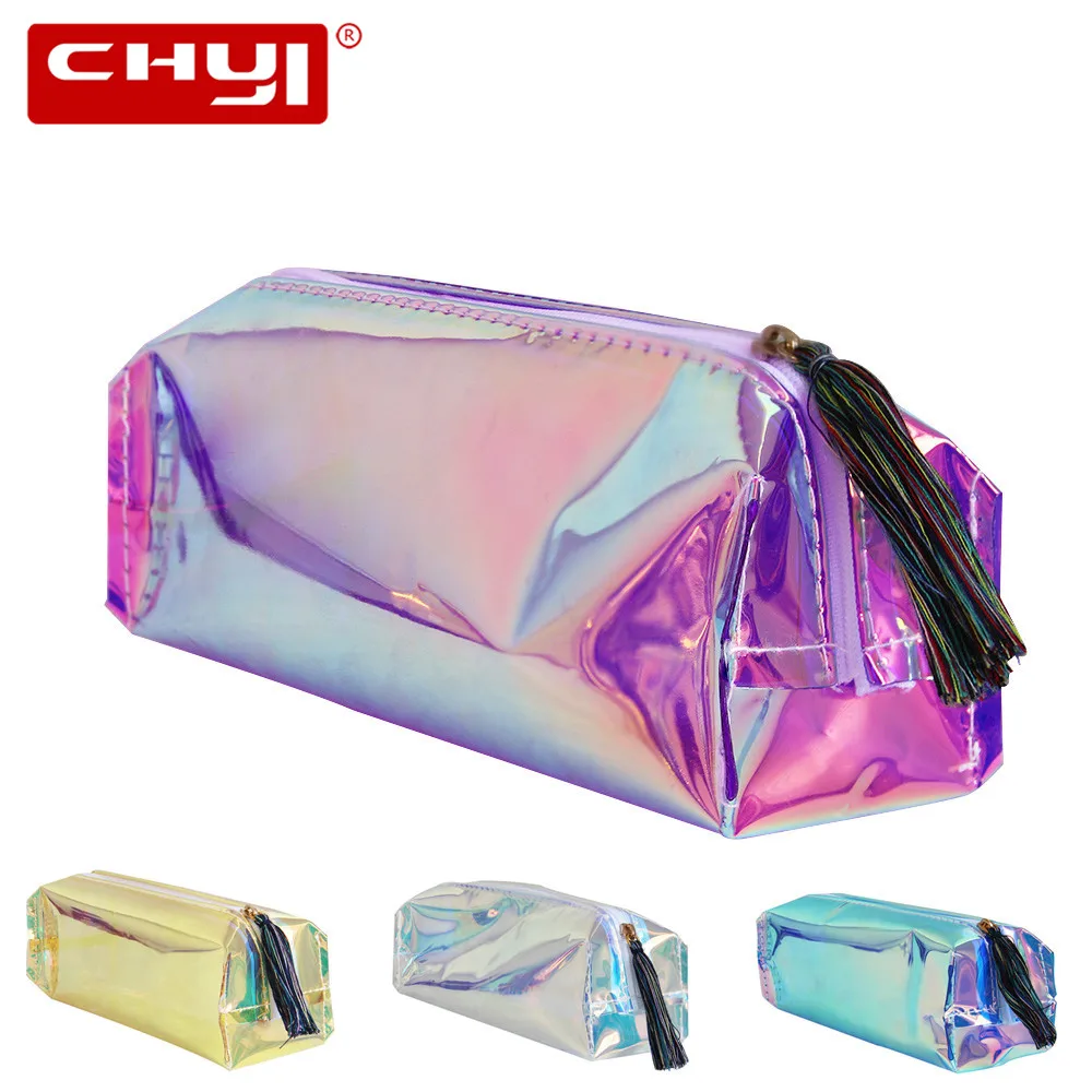 

CHYI Iridescent Laser Pencil Case Quality PU School Supplies Stationery Gift Pencilcase School Cute Pencil Box Bts School Tools