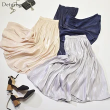 Женская элегантная плиссированная длинная юбка миди Женская Повседневная Высокая талия металлик Harajuku хлопок юбки Jupe Faldas Весна SK287