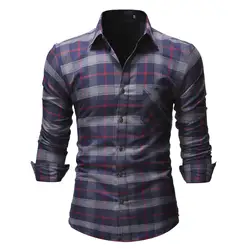 Мужская рубашка Повседневная нормальная клетчатая деловая Классическая рубашка с длинными рукавами и пуговицами Топ Блузка бизнес Camisa