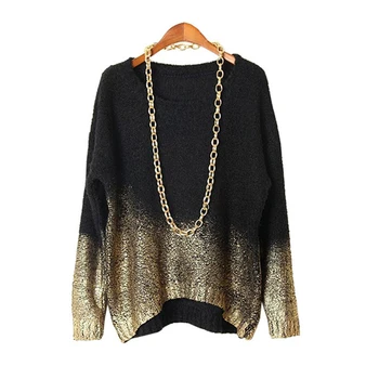

Womens sweaters fashion 2015 autumn/winter pullovers O neck Tops Gilt Long Sleeve Gold Gradient oversized knitted sweater OM671