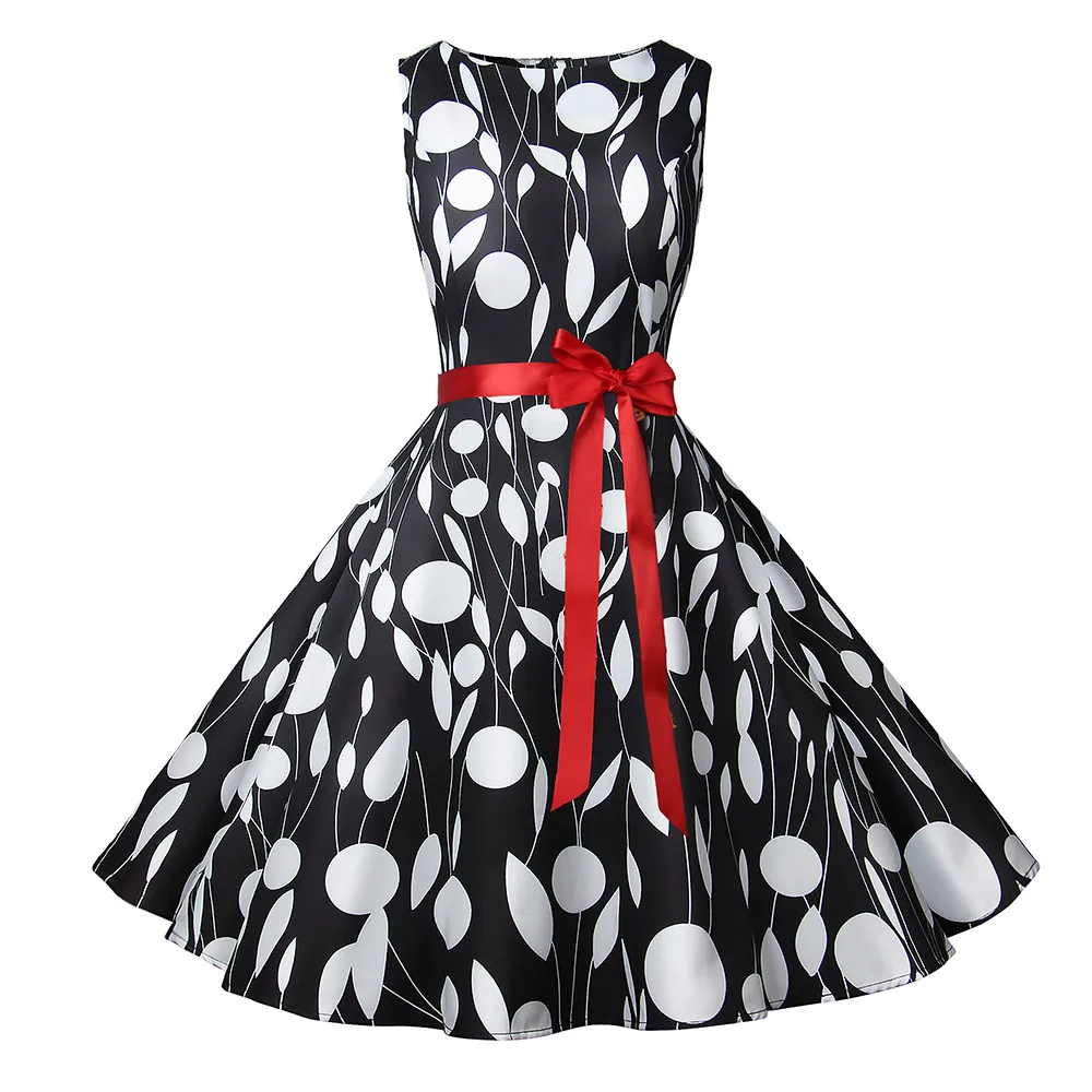 

Women Vintage Dress Robe Pin Up Dress Retro Vintage 50s 60s Rockabilly Dot Swing Summer Female Dresses Elegant Belt Dress