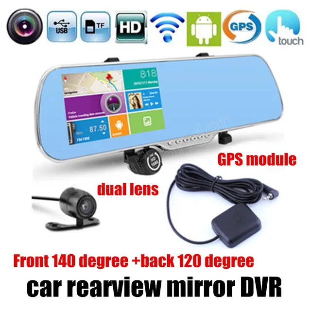 Special Offers for android WIFI GPS navigation GPS module touch screen 5 Inch Car DVR Camera Rearview Mirror Digital Video Recorder Dual Lens 