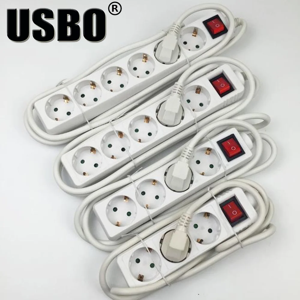 Multifunction 250v 10a 3.0m 3 4 5 jack European standard power strip