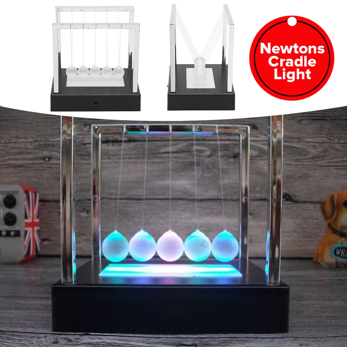 LBLA Newtons Cradle LED Light Up Energy Home Office Science Toys Home Decoration