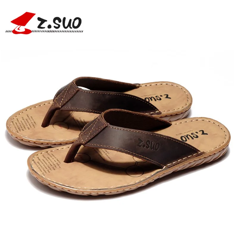 

Z. Suo men's flip-flops big size leisure fashion leather Sandals Light Beach Slipper waterproof Men Zapatos Hombre