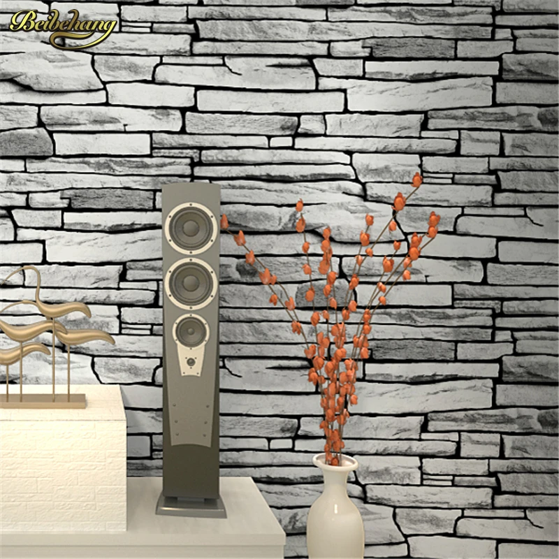 beibehang Antique Chinese retro 3d stereo culture stone wallpaper stone pattern brick wallpapers living room restaurant tea bar new white stone pattern gold pen holder square wooden iron net simple retro multifunctional creative office business use