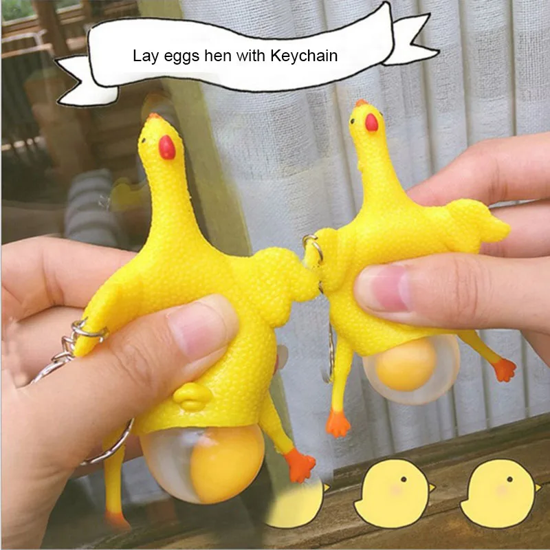 

Yellow Laying Egg Hens Chicken Funny Relax Fidget Toys With Keychain Ring Novelty Gags Hen fidget toys