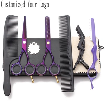 

Suit 5.5" Stainless Customized Logo Haircut Shears Normal Scissors Thinning Shears Barber Makas Professional Hair Scissors C1104