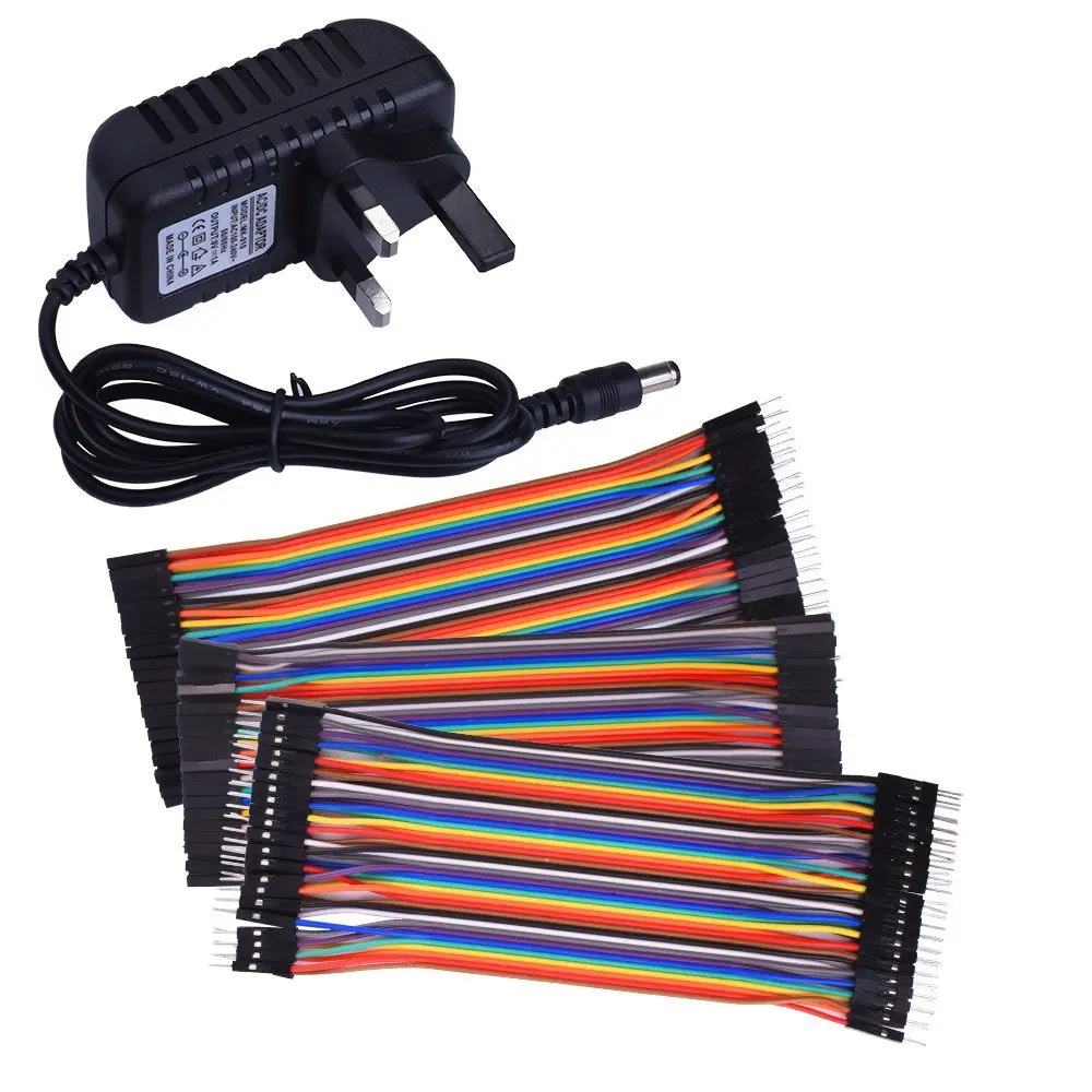 Power Supply Wall Adapter 9V AC to DC 1A + 120pcs Multicolored Jumper Wires Male to Female Male