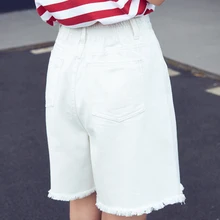 Tassel Hem Half Long Basic Shorts Plus Size Candy Colors Summer Shorts New Fashion Loose Cotton Denim Elastic Waist Shorts plus raw hem bleached denim shorts