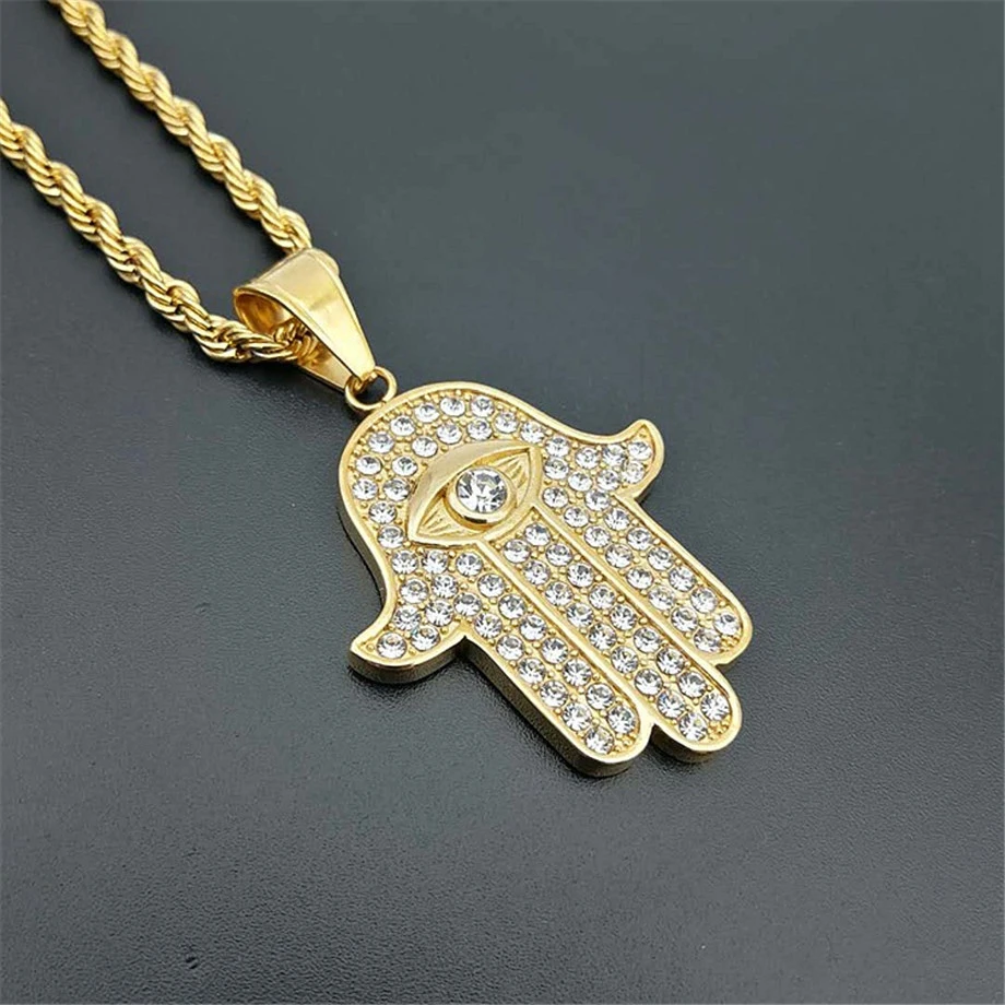 Hamsa Мужская рука из нержавеющей стали подвеска Фатима и цепочка золотого цвета