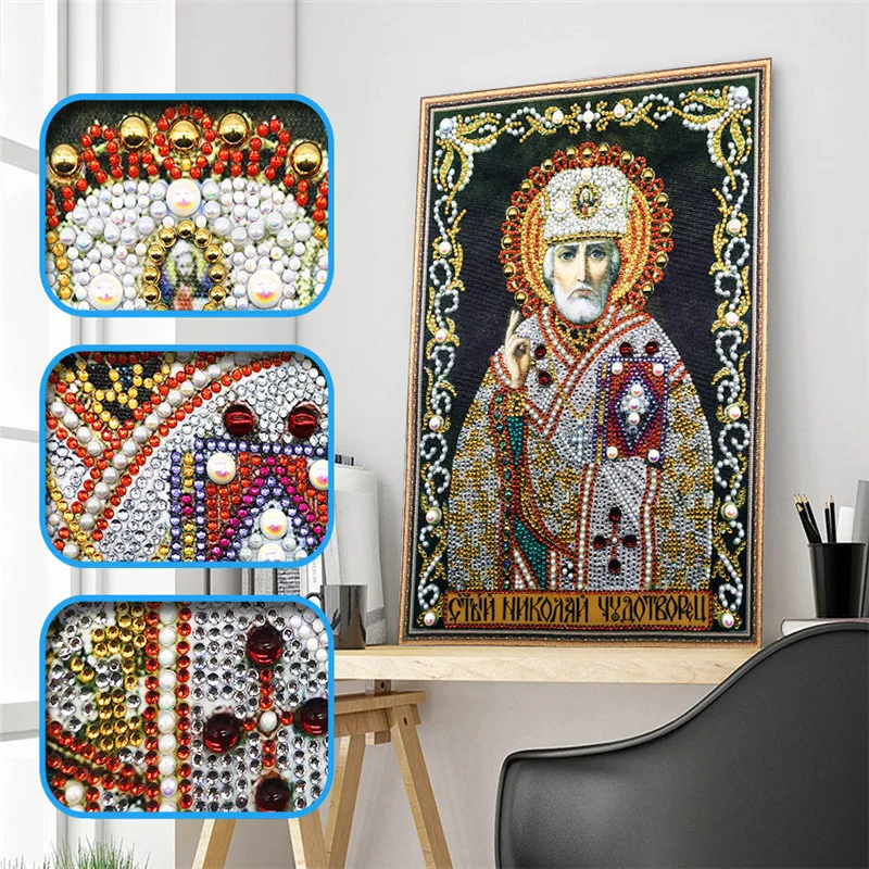 

5d Diy Diamond Cross Emblem Religious Leader Icon Crystal Diamond Mosaic Special Shaped Diamond Embroidery Rhinestone