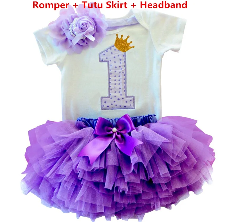 Fashion Newborn 1 Year Birthday Party Girl Clothing Romper + Tutu Skirt + headband Sets Baby