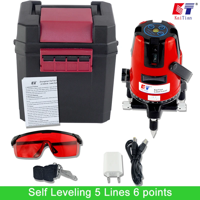KaiTian Laser Level 5 Lines 6 Points with Slash Function and Outdoor 360 Rotary Self Leveling