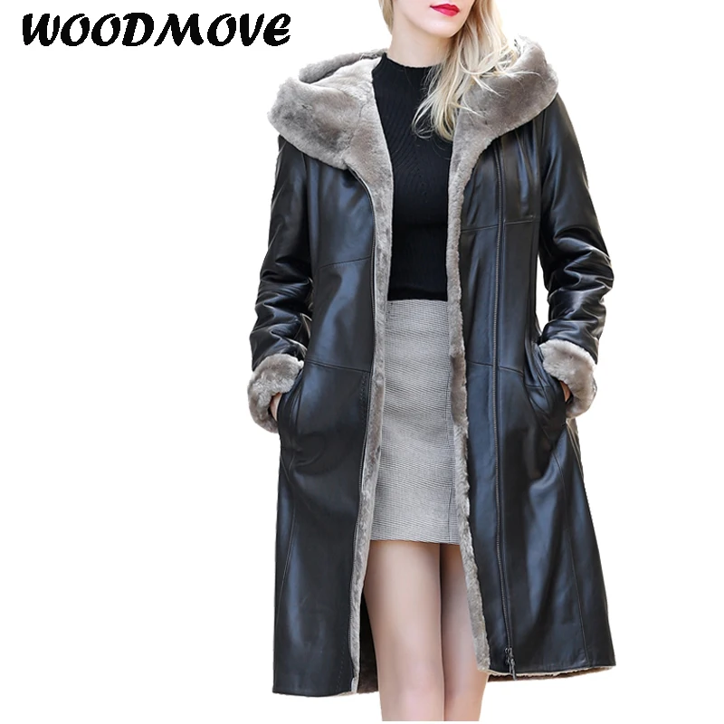 

Fashion Women Warm Winter Real Sheepskin Thick Coat Long Sleeve Hoodie Winter Coat Women Warm Genuine Leather Jackets 3XL