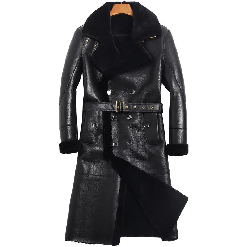 AYUNSUE зимняя куртка из короткой овечьей шерсти, мужская куртка из натуральной кожи, длинное пальто из овчины для мужчин, пальто из натурального меха 816 KJ1134 - Цвет: Black