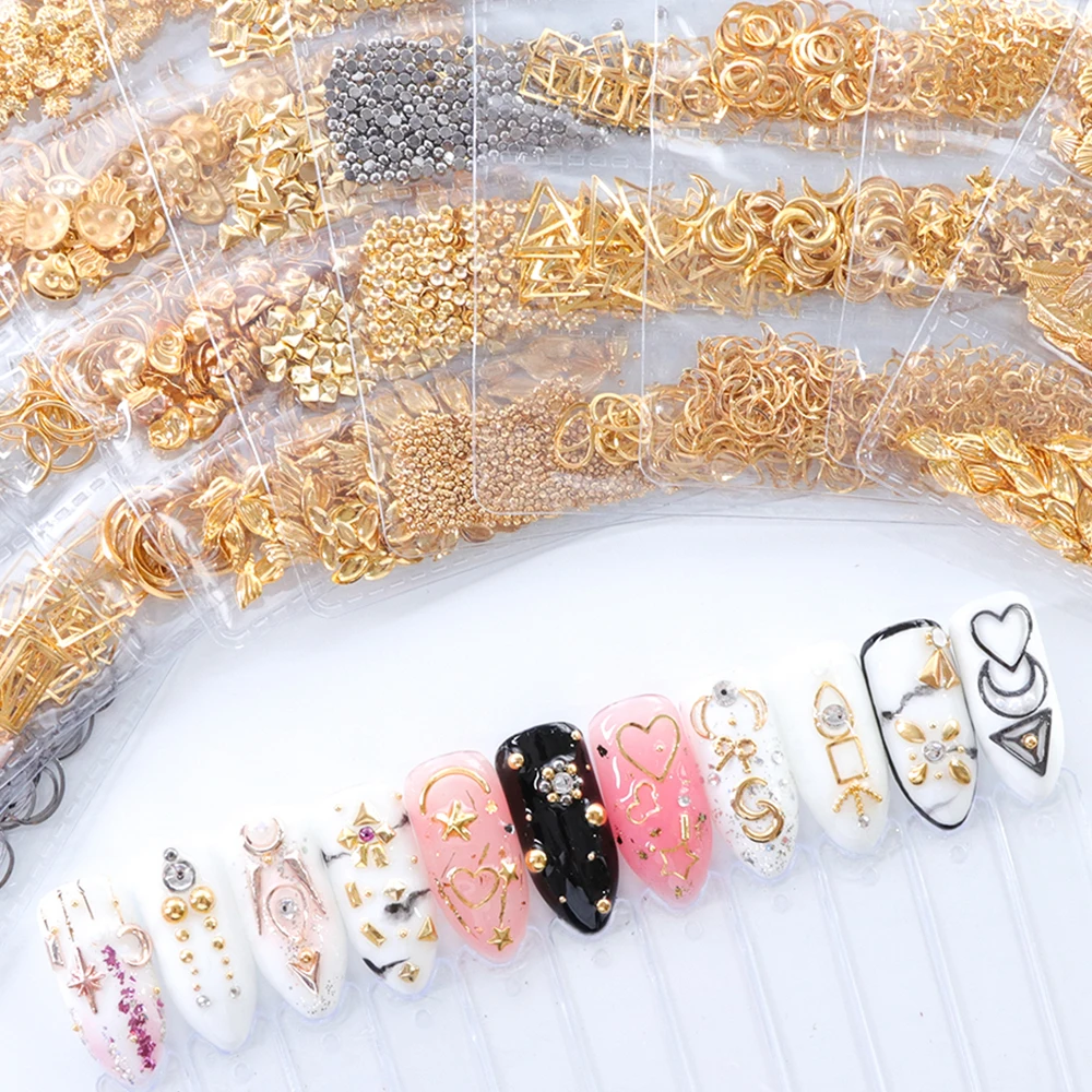 1 حزمة الذهب الفضة مسمار مسمار معدني البحر قذيفة نجم ستار مربع مختلطة المحيط 3D مسمار الفن الديكور مانيكير مجوهرات نصائح TR698