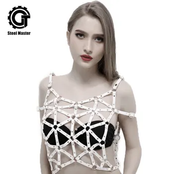 

2019 Punk Women's Leather Accessories Underwear Shape Stitching Gothic Fashion Shirt Party White Accessories