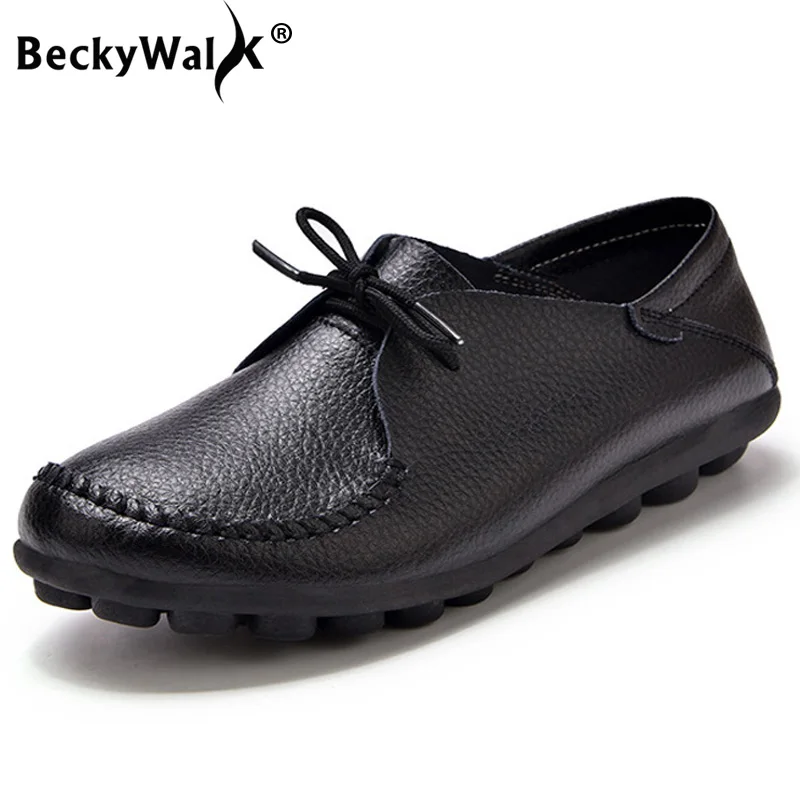 BeckyWalk женская обувь шнуровка натуральная кожа на плоской подошве весна осень