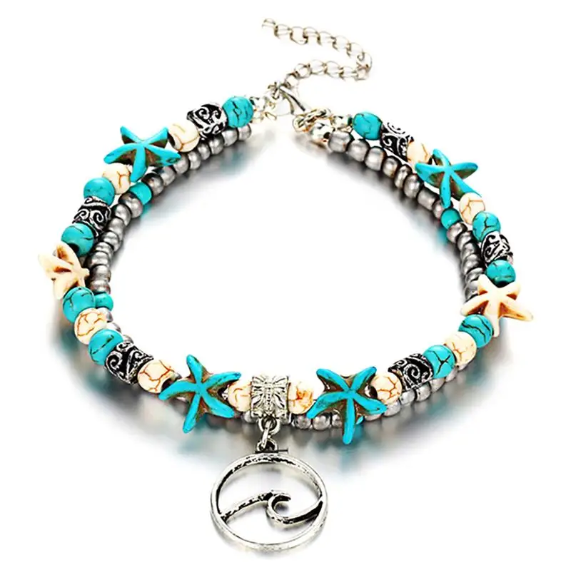 Boho Ethnic Antique Double Layer Ankle Bracelet Cute Starfish Boho Ethnic Antique Double Layer Ankle Bracelet Cute Starfish Foot Chain For Women Summer Beach Jewelry Tornozeleira
