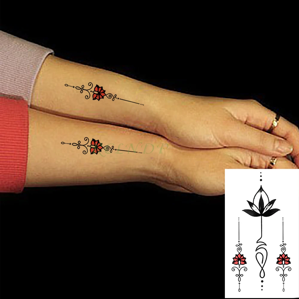 Водостойкие временные тату наклейки Лотос Тотем линия цветок поддельные тату флэш-тату Татуировка рука назад ноги для девушек женщин мужчин