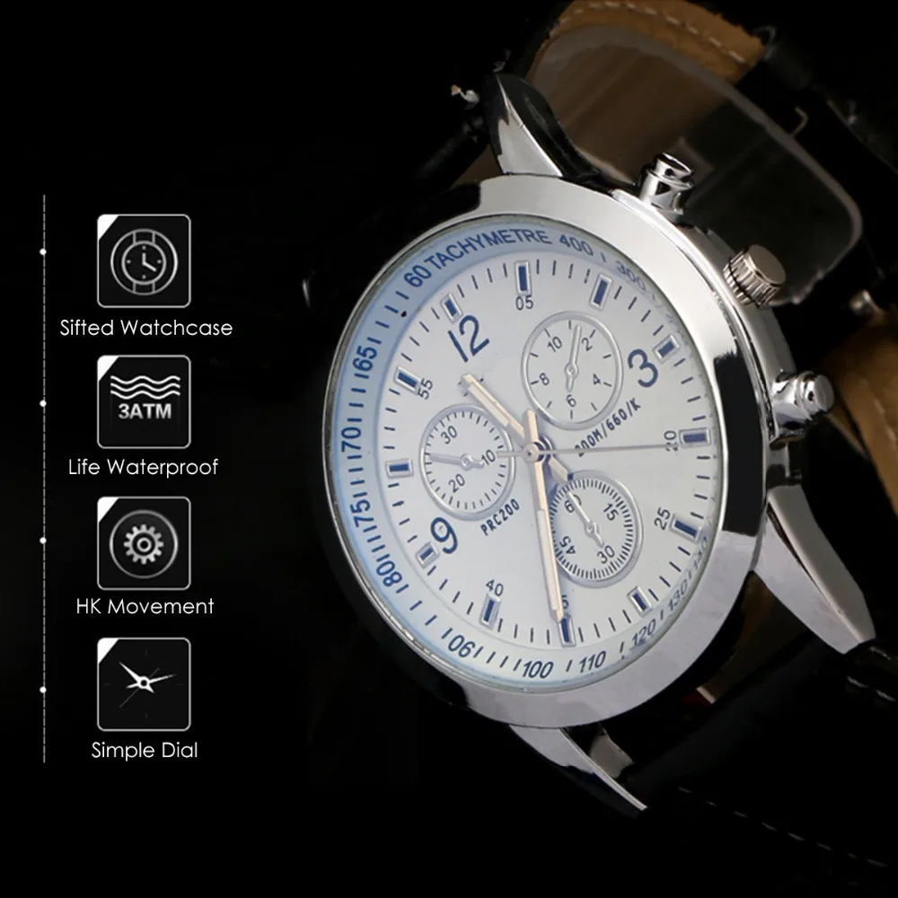 Для мужчин часы модные роскошные Брендовые Часы Для мужчин Мужская Бизнес кварцевые часы Повседневное Кожаный ремешок наручные часы с 3-суб-набор
