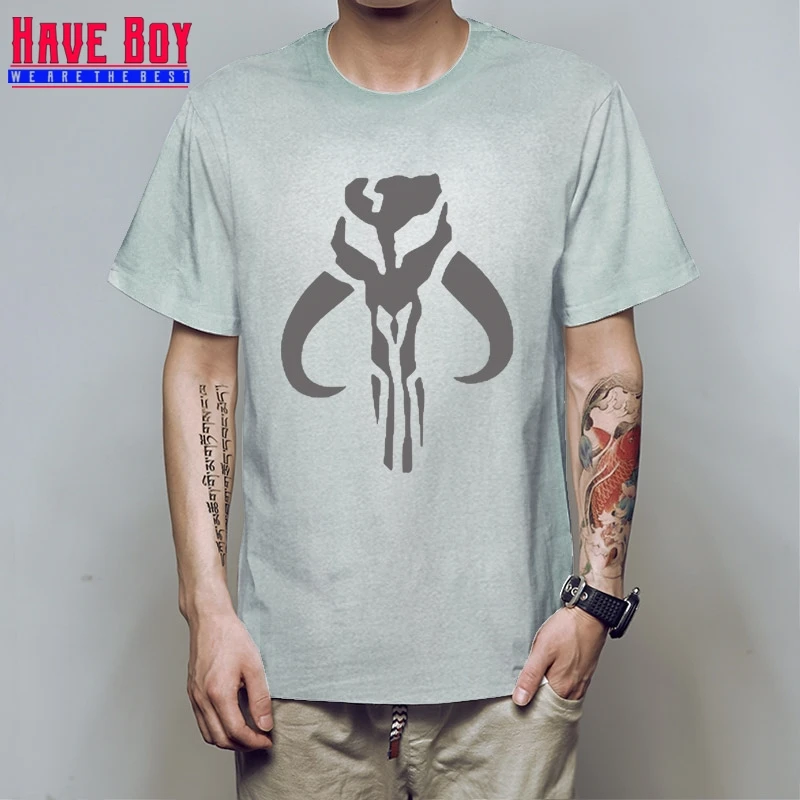 Модные рубашки короткий мандалорский череп Boba Fett Мужская футболка с круглым вырезом HB07