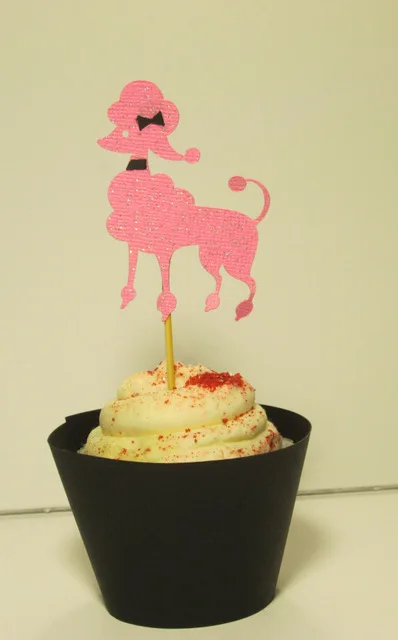 Glitter French Poodle With Bows Cupcake Toppers Wedding Pets