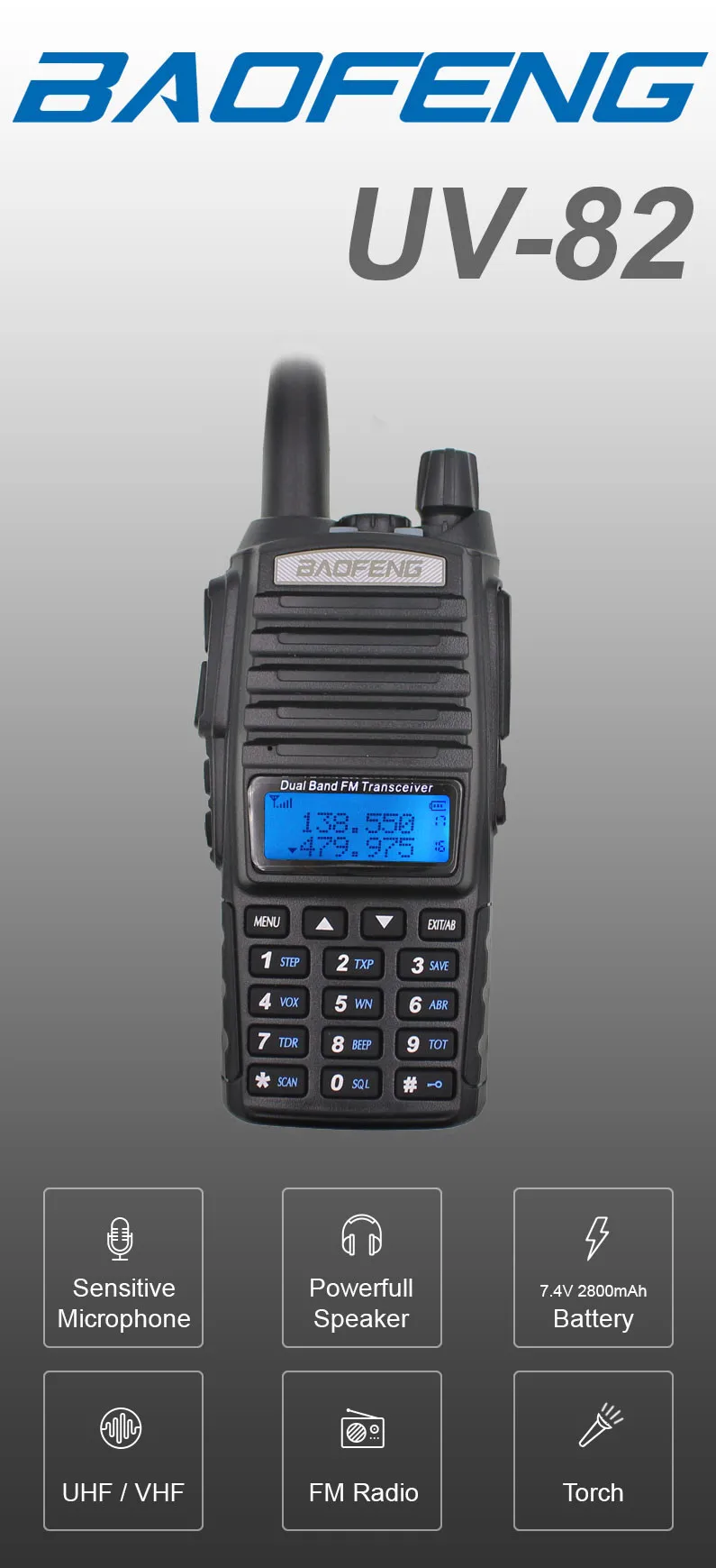 2 шт./лот BaoFeng UV-82 рация 136-174 МГц и 400-520 МГц двухстороннее радио UV82 FM приемопередатчик