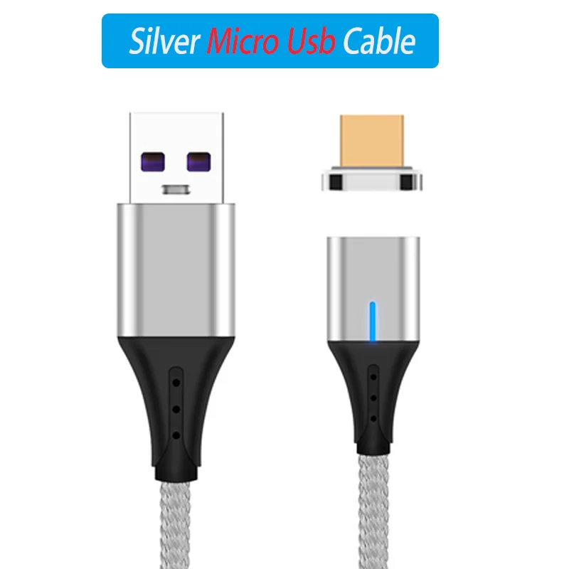 2 м Магнитный Usb кабель Led Micro Usb type C кабель быстрой зарядки для samsung Galaxy S9 S10 A7 J4 J6 Plus Usb Магнит кабель для зарядного устройства - Цвет: Silver Micro Plug