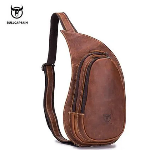 Crossbody para Homens Peito de Volta Bolsa de Couro de Cavalo Bolsa de Viagem Bolsa do Mensageiro do Ombro Bullcaptain Homens Bolsa Louco Ocasional Nova Moda no