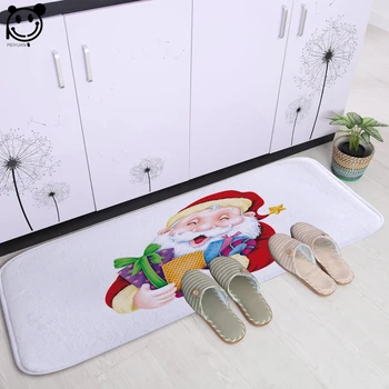 

PEIYUAN Digital Printing Cute Cartoon Santa Claus and Gifts White Flannel Doormat Carpets Kitchen Rugs Living Room Floor Mats