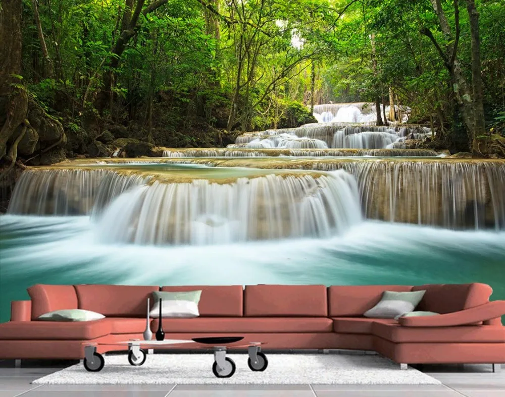 custom 3d photo wall paper forest waterfall landscape 3d wallpaper tv background wallpaper the living room sofa backdrop mural in wallpapers from home