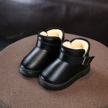 

Kids Snow Boots Winter Leather Baby Girls Toddler Shoes Child Warm Plush Thicker Sole Dress Shoes Black Sneakers Boys Best Shoes