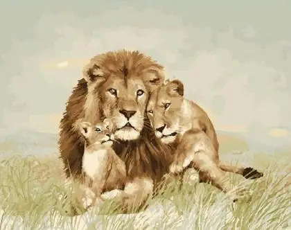 under the protection of  lion mother painting calligraphy coloring by numbers hand painted canvas picture by number[1]