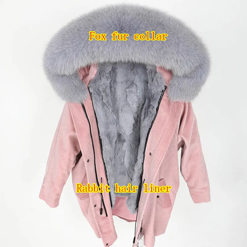 Maomaokong nueva ropa de mujer pelo de conejo Rex forro chaqueta de pana Parker abrigo suelto Parque marea de ropa - Цвет: Оранжевый
