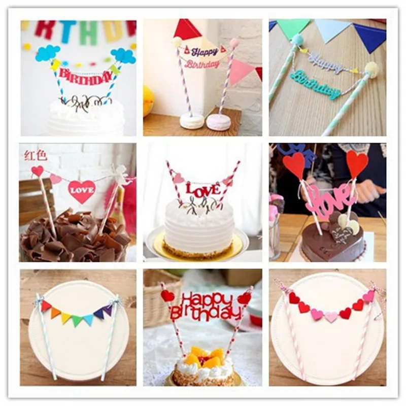 

New multiple Color Cake Flag 1 pc/lot Baking Decoration Carton Style Birthday Party Wedding Festival Supplies Accessory 2018
