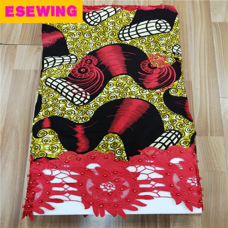 

Esewing 2019 High quality Ankara Wax Mix Cord Lace African Ankara Wax Print Fabric with Embroidery Nigerian Wax Lace fabric