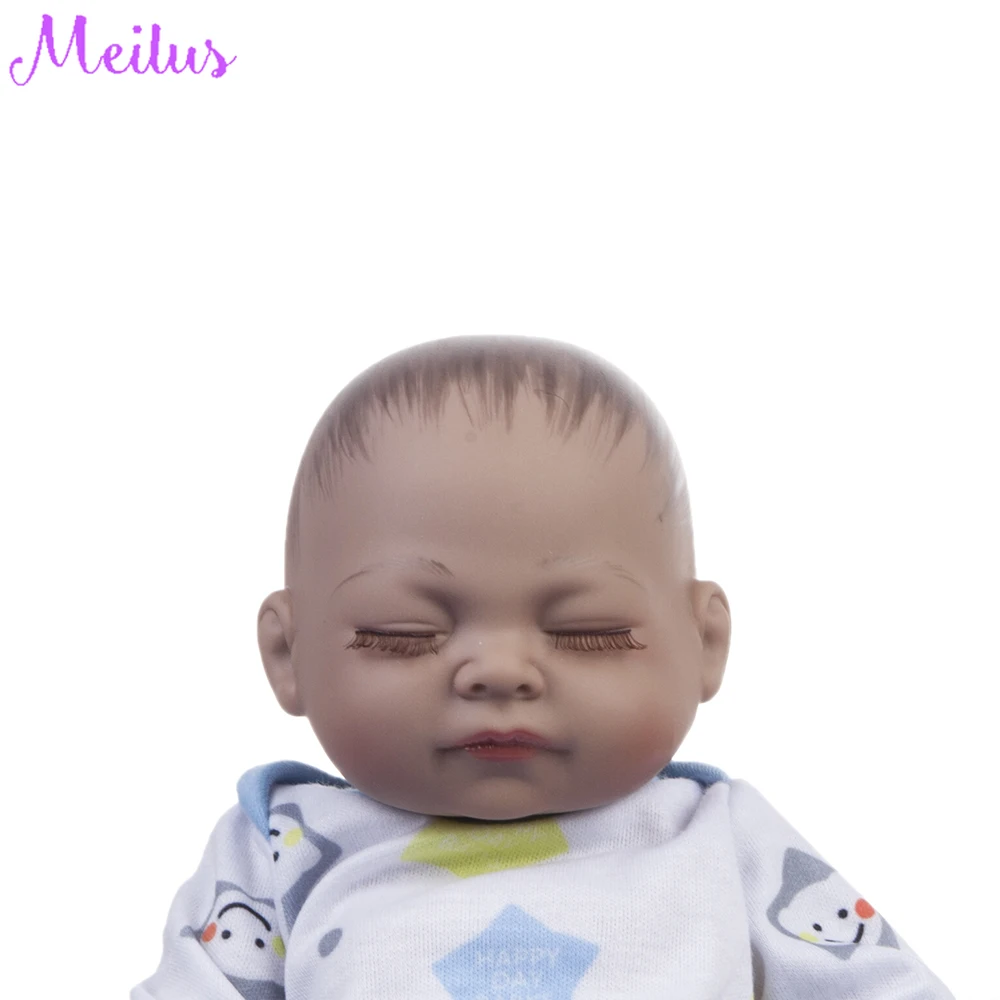 

25CM Full Body Black Silicone Reborn Baby Dolls Alive Lifelike Open Eyes Dolls Realistic Bebe Reborn Babies Boy Toys For Kids