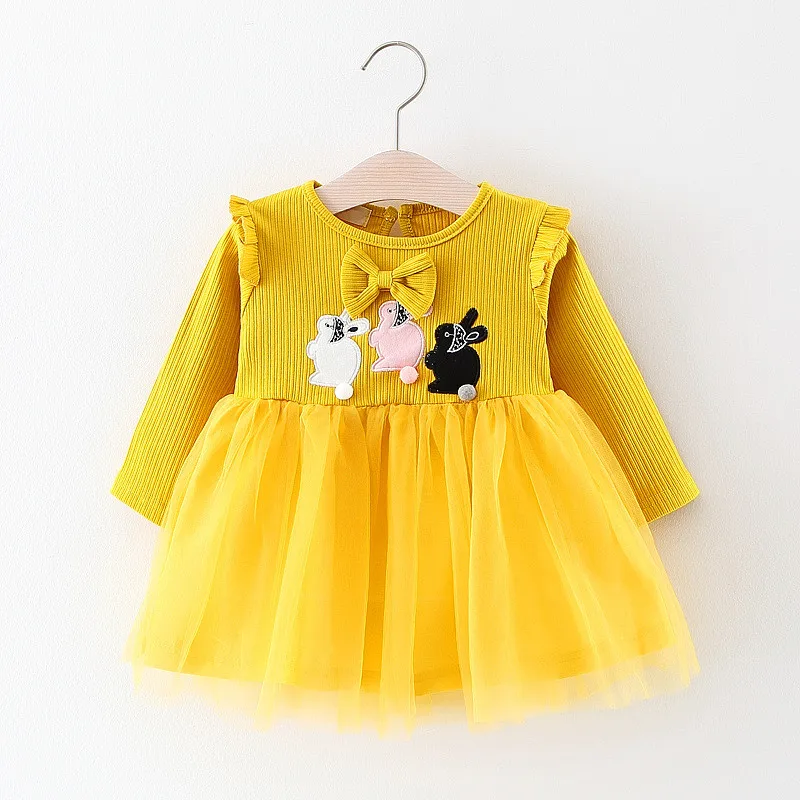 Lawadka/платье для малышей с бантом; хлопковое нарядное платье с милым кроликом для маленьких девочек; Детские платья принцессы для младенцев; детская одежда