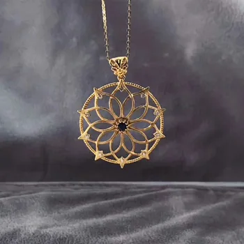 

ANI 18K Yellow Gold Pendant Necklace Blue Sapphire Real Natural Diamond Fine Gemstone Jewelry Women Engagement Necklace Gift