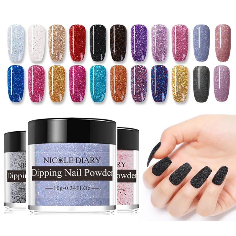 نيكول يوميات 10g الثلاثية الأبعاد غمس الأظافر مسحوق أظافر ملونة بريق الطبيعي الجاف DIY مسمار الفن زينة تصاميم